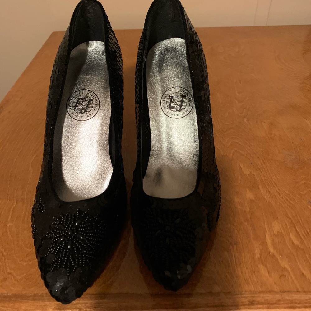 Black Sequined Heels worn twice